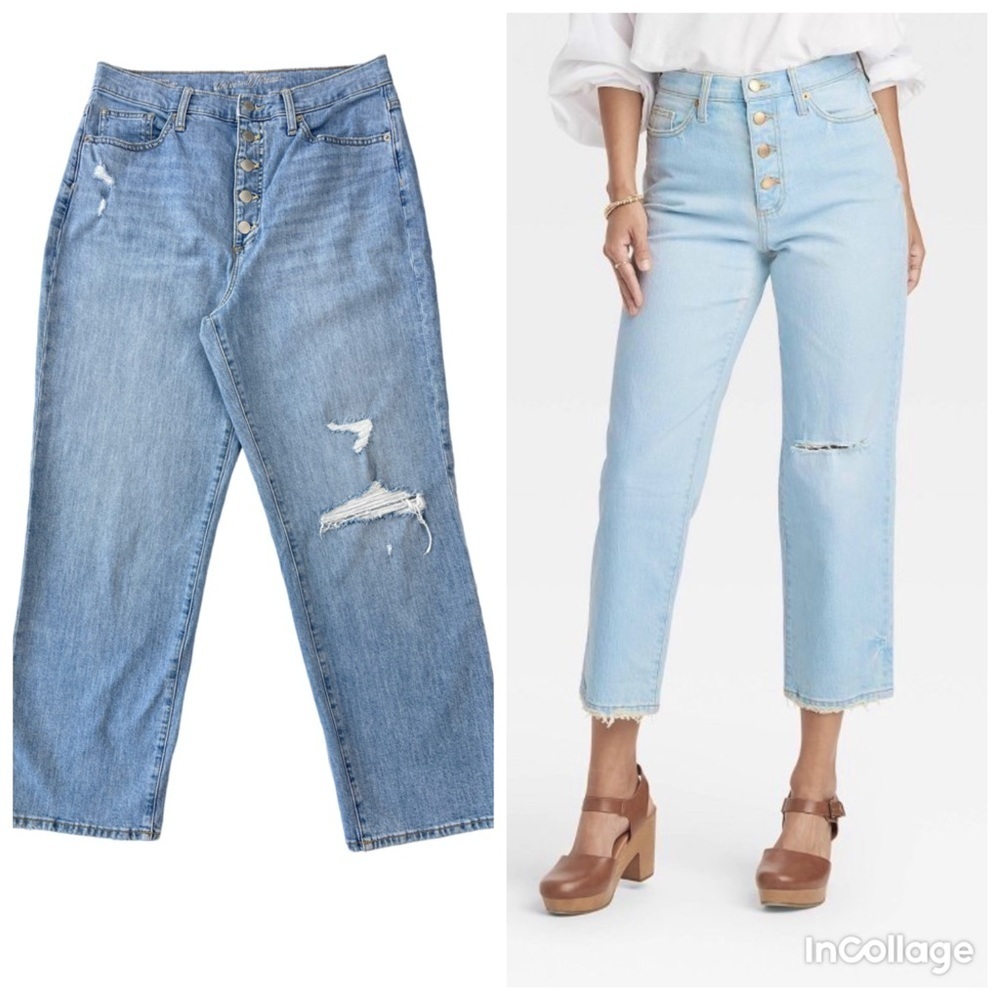 ✅ Universal Thread Vintage Straight High Waist Buttoned light wash jeans 14/32L